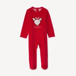 Dors-bien en velours avec patch brodé cerf et imprimé pois pour bébé fille