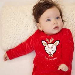 Dors-bien en velours avec patch brodé cerf et imprimé pois pour bébé fille