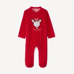 Dors-bien en velours avec patch brodé cerf et imprimé pois pour bébé fille