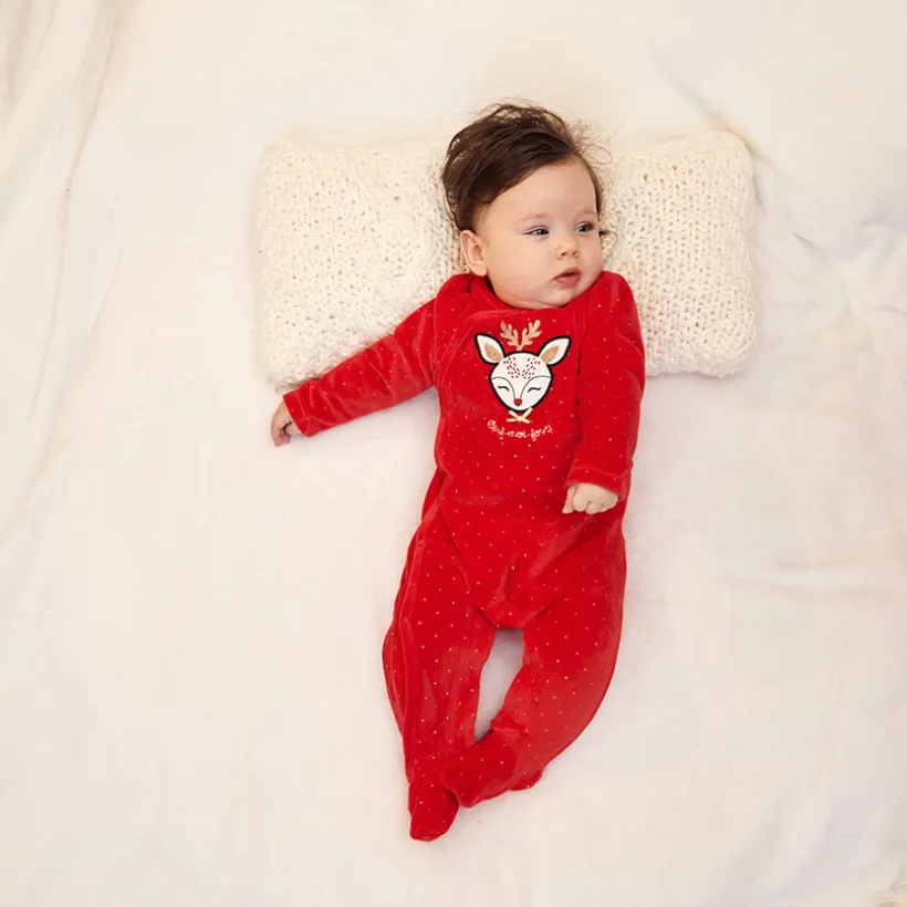 Dors-bien en velours avec patch brodé cerf et imprimé pois pour bébé fille