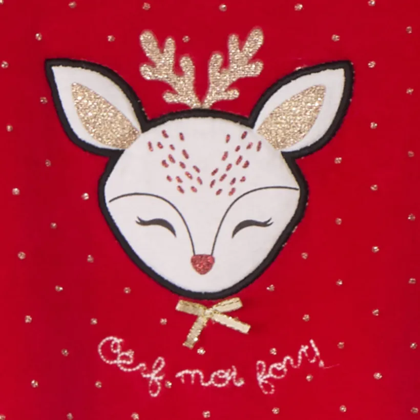 Dors-bien en velours avec patch brodé cerf et imprimé pois pour bébé fille