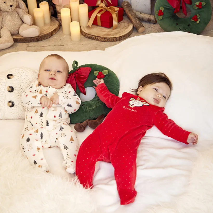 Dors-bien en velours avec patch brodé cerf et imprimé pois pour bébé fille