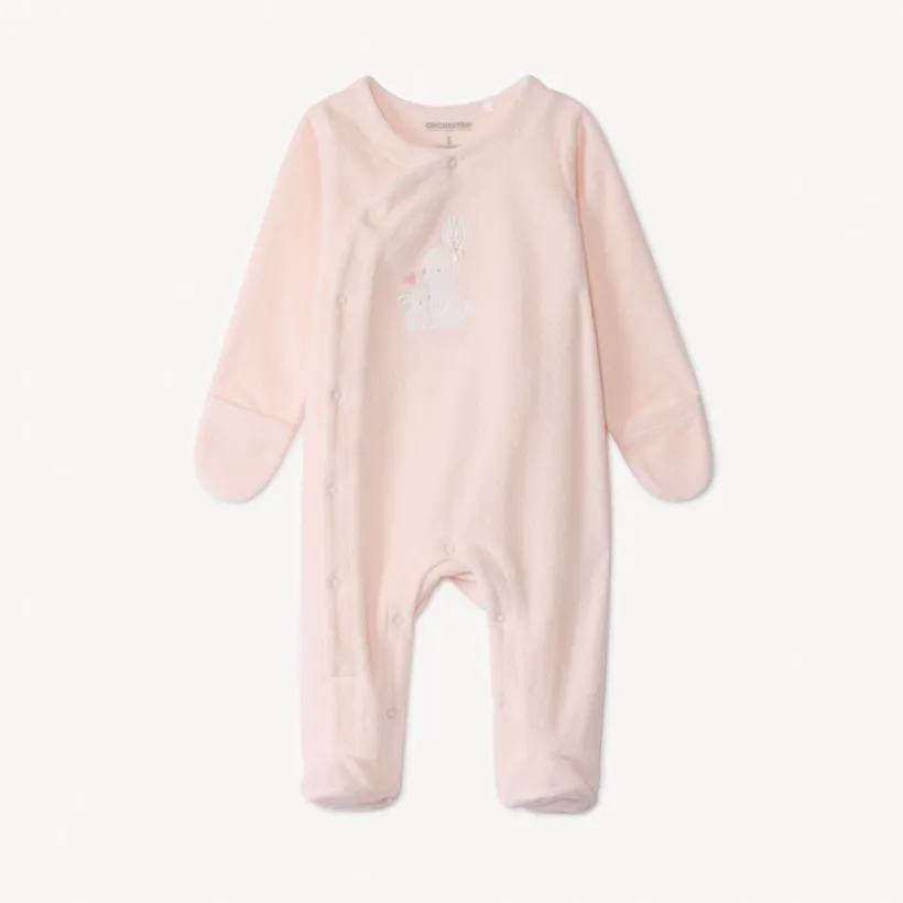 Dors-bien en velours dévoré patch lapins pour bébé fille