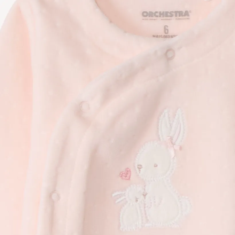 Dors-bien en velours dévoré patch lapins pour bébé fille