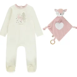 Dors-bien en velours fantaisie avec doudou assorti pour bébé fille (ouvertures différentes selon l'âge)