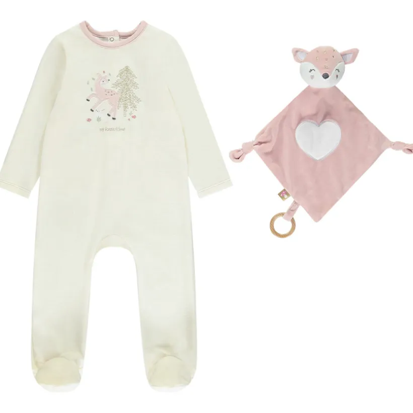 Dors-bien en velours fantaisie avec doudou assorti pour bébé fille (ouvertures différentes selon l'âge)