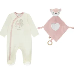 Dors-bien en velours fantaisie avec doudou assorti pour bébé fille (ouvertures différentes selon l'âge)