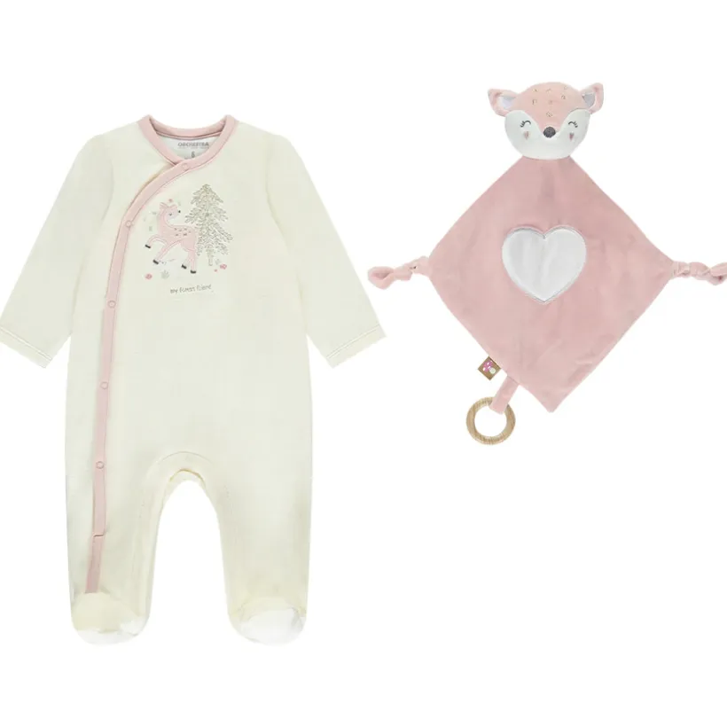 Dors-bien en velours fantaisie avec doudou assorti pour bébé fille (ouvertures différentes selon l'âge)