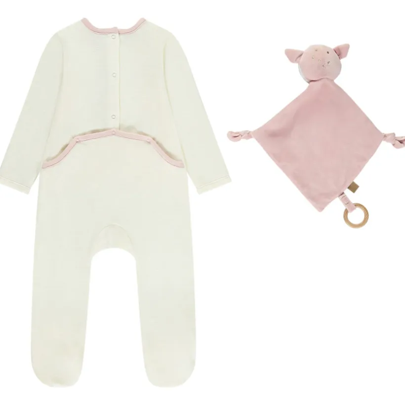 Dors-bien en velours fantaisie avec doudou assorti pour bébé fille (ouvertures différentes selon l'âge)