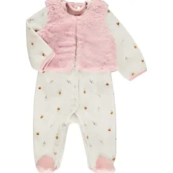 Dors-bien en velours fantaisie + gilet rose pour bébé fille (ouvertures différentes selon l'âge)