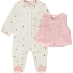 Dors-bien en velours fantaisie + gilet rose pour bébé fille (ouvertures différentes selon l'âge)