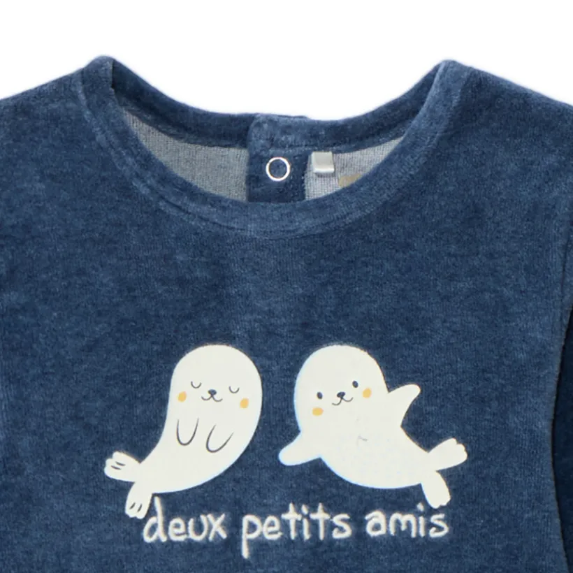 Dors-bien en velours rayé effet 2 en 1 pour bébé garçon