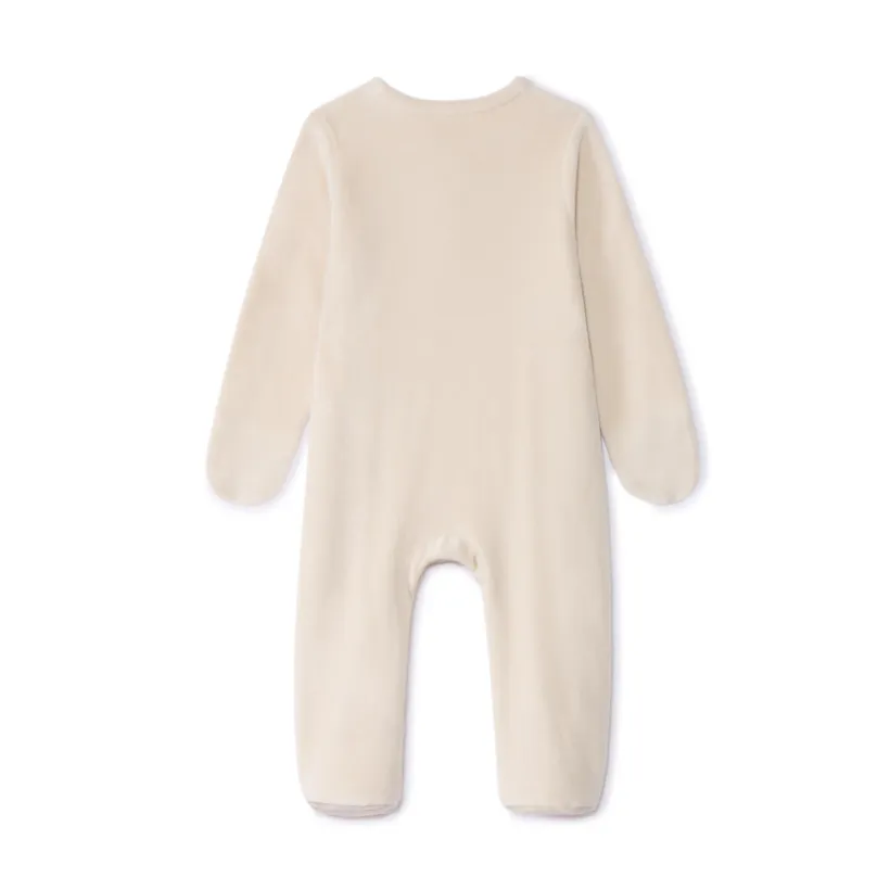 Dors-bien en velours uni brodé feuilles pour bébé