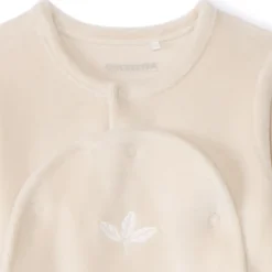 Dors-bien en velours uni brodé feuilles pour bébé