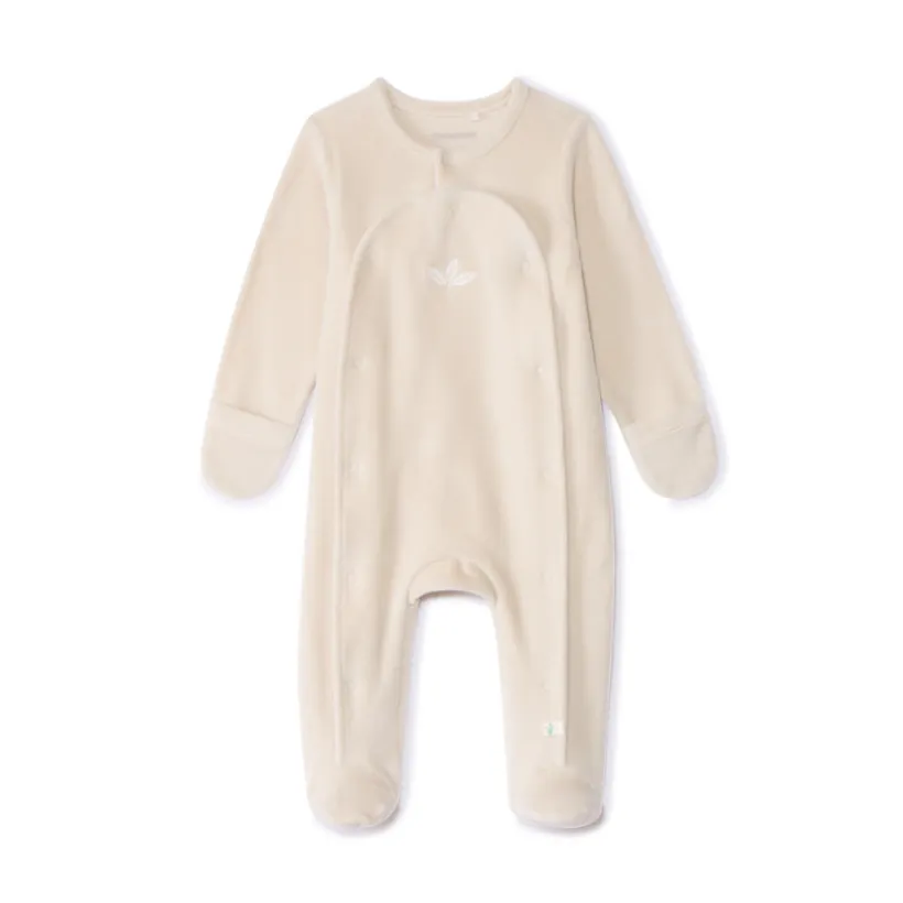Dors-bien en velours uni brodé feuilles pour bébé