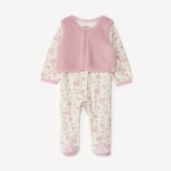 Dors-bien imprimé fleuri + gilet pour bébé fille avec ouvertures différentes selon l'âge