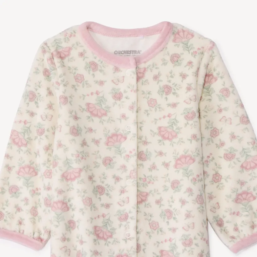 Dors-bien imprimé fleuri + gilet pour bébé fille avec ouvertures différentes selon l'âge