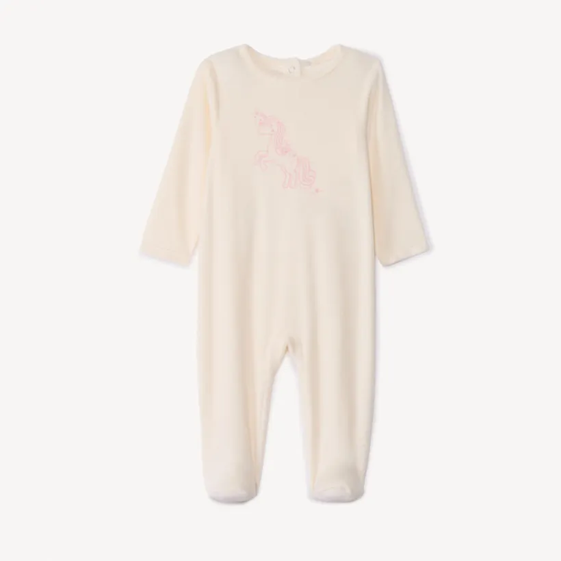 Dors-bien uni en velours à motif fantaisie pour bébé fille