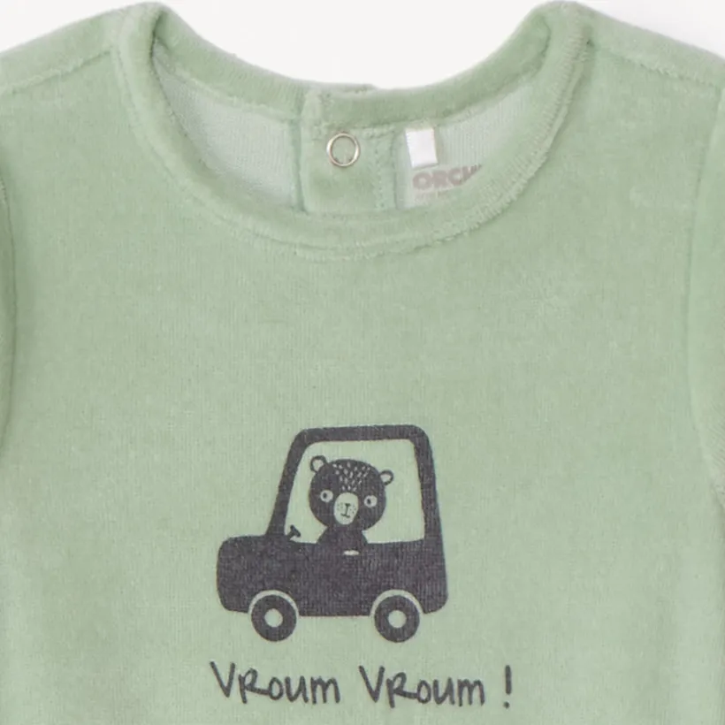 Dors-bien uni en velours printé pour bébé garçon
