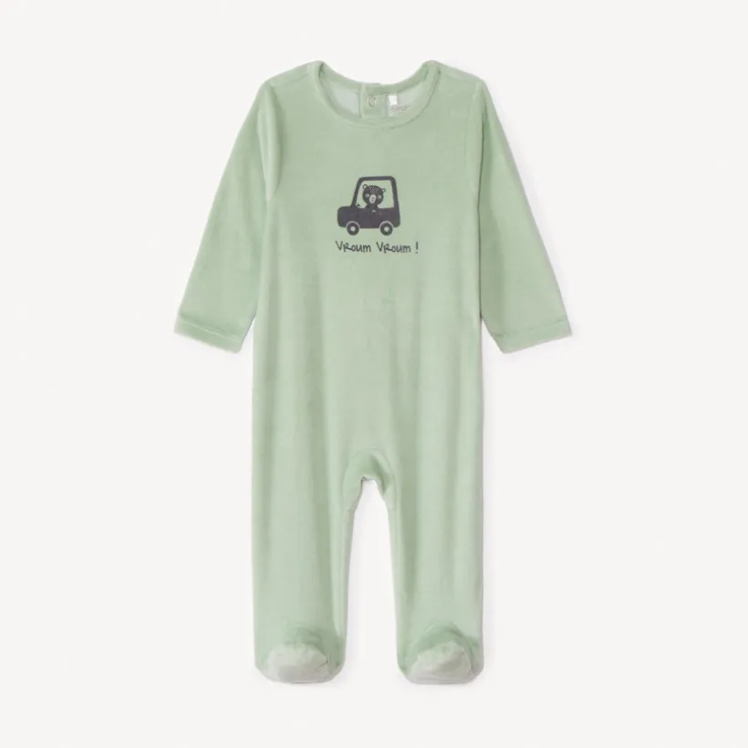 Dors-bien uni en velours printé pour bébé garçon
