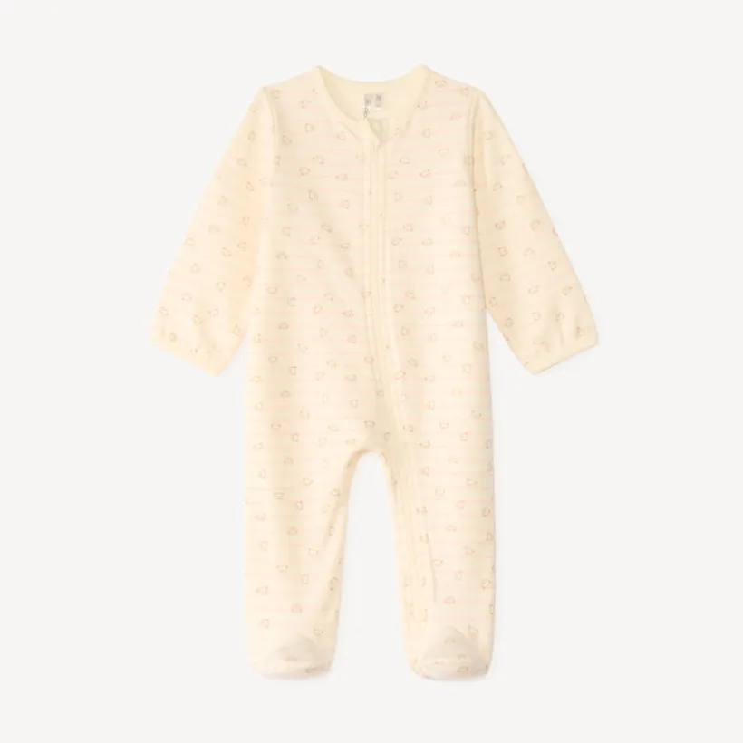 Dors-bien zippé en velours rayé bébé fille