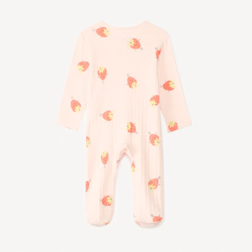 Dors-bien zippé à imprimé fraises + bavoir pour bébé fille