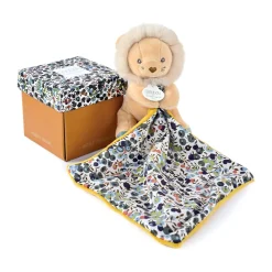 Doudou Boh'aime lion jaune avec mouchoir imprimé