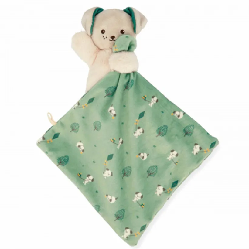 Doudou chien avec carré Vert