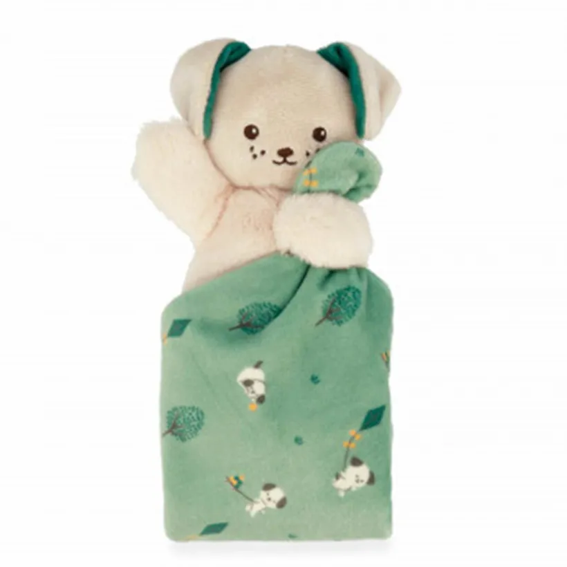 Doudou chien avec carré Vert