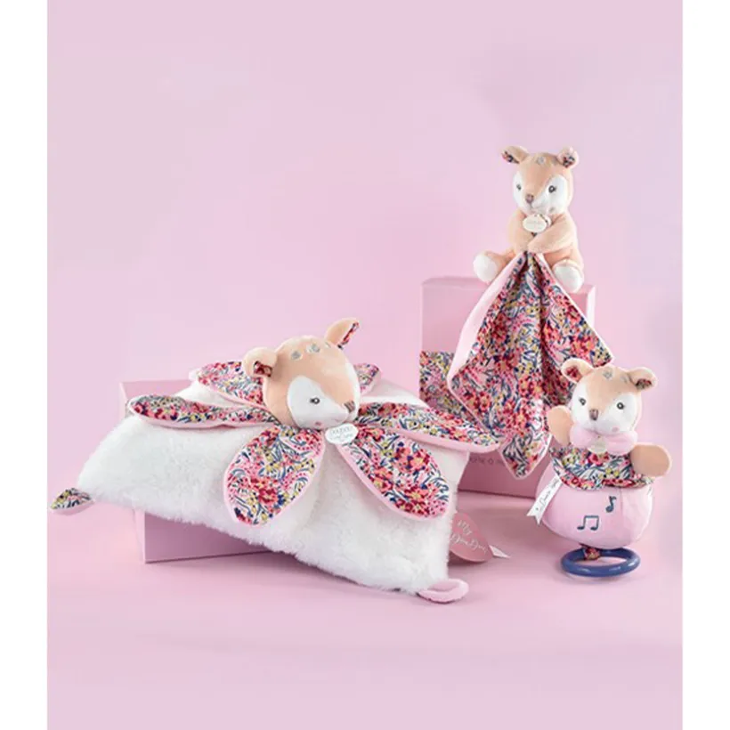 Doudou Faon beige avec mouchoir Boh'Aime 12cm