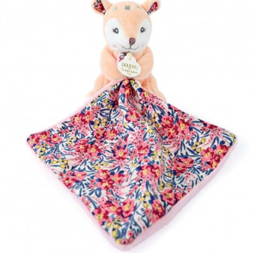Doudou Faon beige avec mouchoir Boh'Aime 12cm