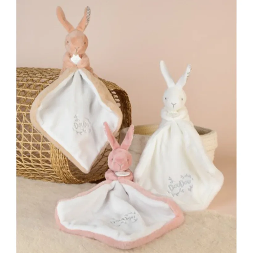 Doudou Lapin mouchoir 10cm Rose