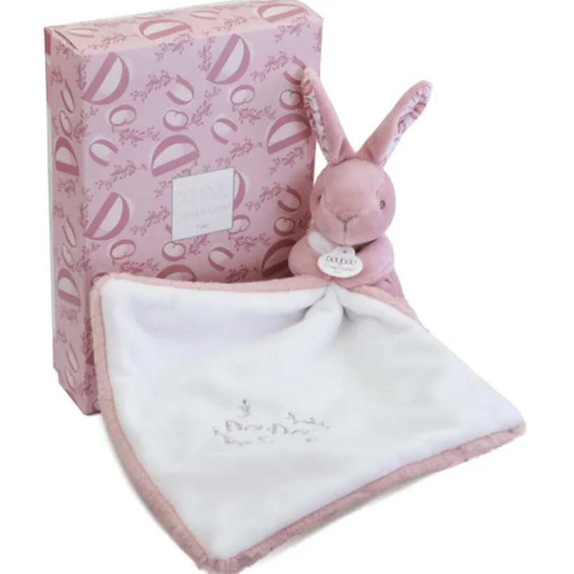 Doudou Lapin mouchoir 10cm Rose