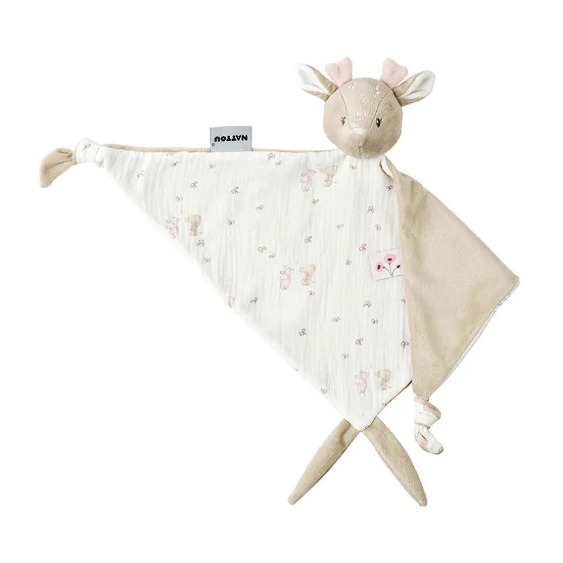 Doudou maxi - FanFan - cerf - sable/imprimé - 60x40 cm