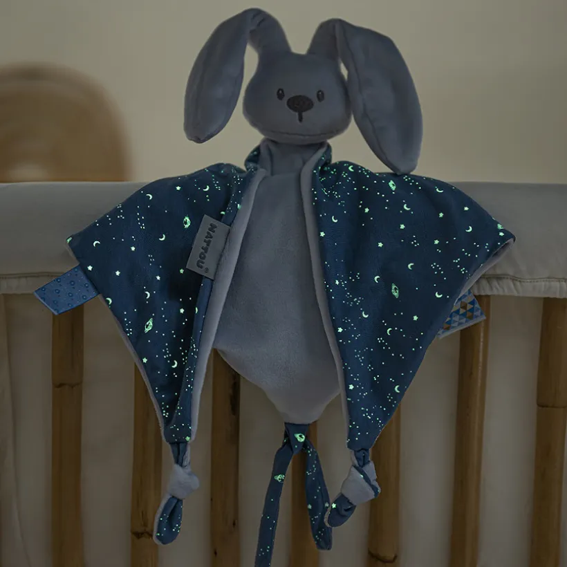 Doudou maxi Lapidou plat gris Glow à motif qui brille dans le noir