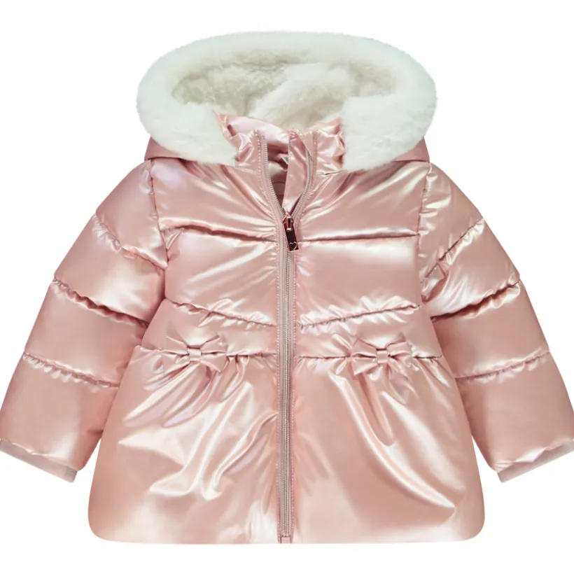 Doudoune en toile et sherpa rose effet matelassé pour bébé fille