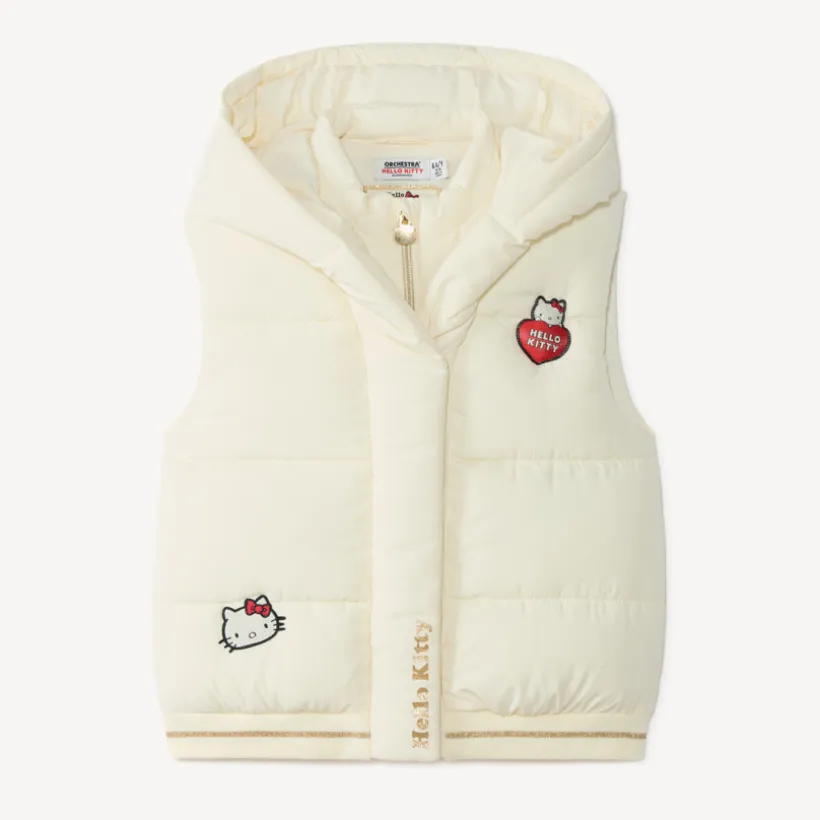 Doudoune fille sans manches à capuche patch Hello Kitty