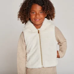Doudoune manches longues en twill et sherpa + gilet pour fille