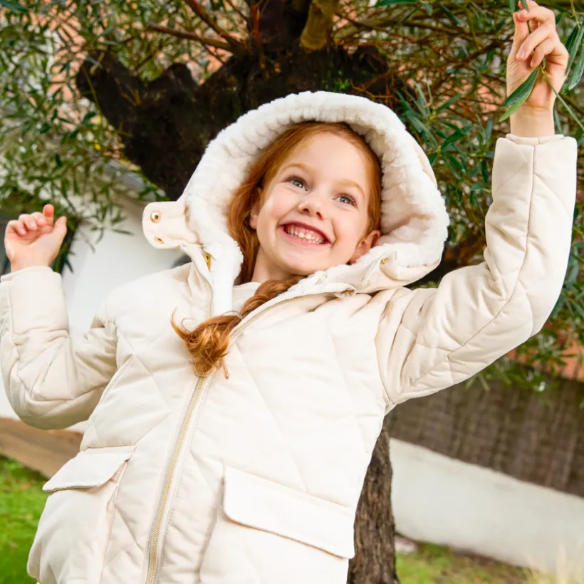 Doudoune manches longues en twill et sherpa + gilet pour fille