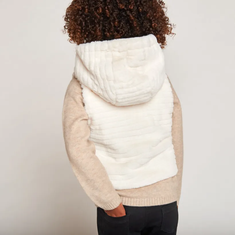 Doudoune manches longues en twill et sherpa + gilet pour fille