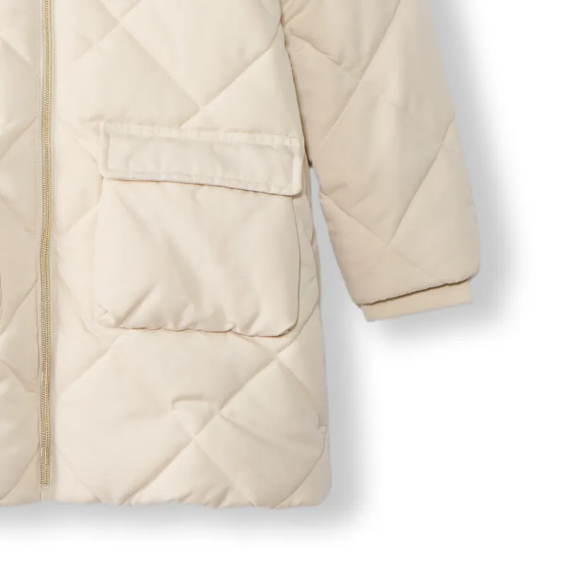 Doudoune manches longues en twill et sherpa + gilet pour fille