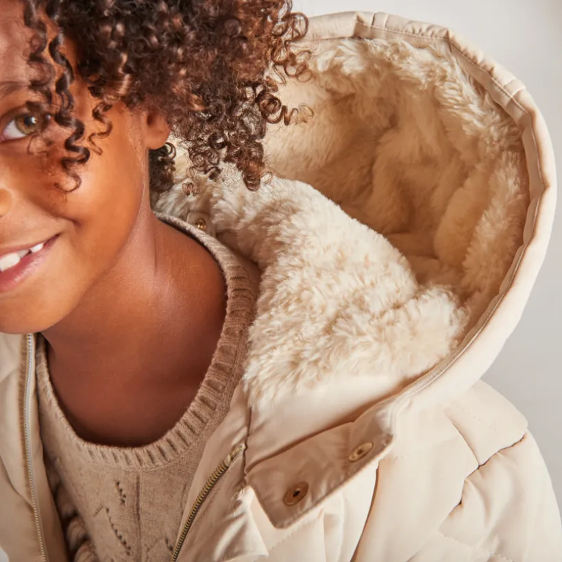 Doudoune manches longues en twill et sherpa + gilet pour fille