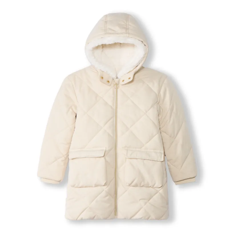 Doudoune manches longues en twill et sherpa + gilet pour fille