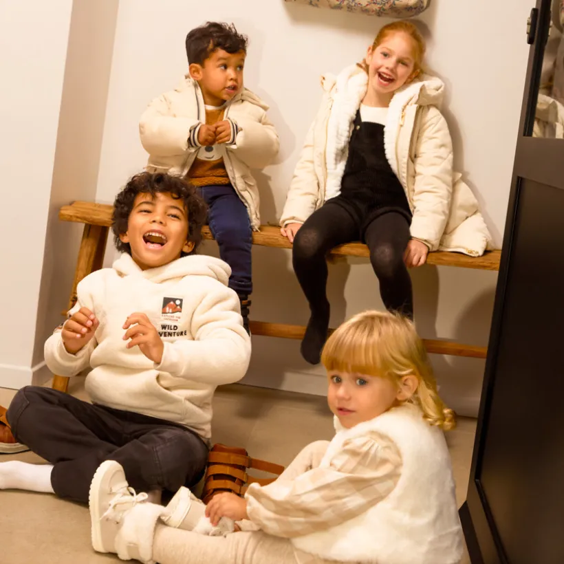Doudoune manches longues en twill et sherpa + gilet pour fille