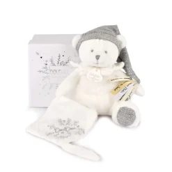 Doudou ours argent pantin attache-sucette anniversaire 25 ans