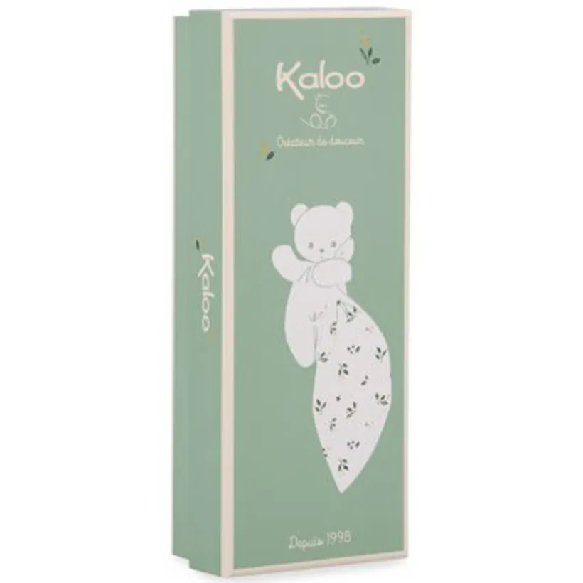 Doudou ours carré imprimé feuilles 17cm