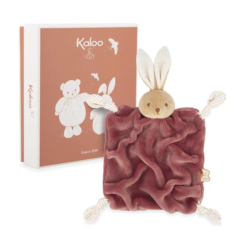 Doudou plat carré lapin bordeaux