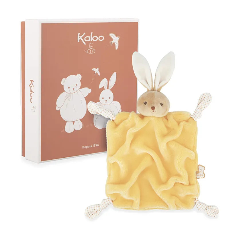 Doudou plat carré lapin jaune