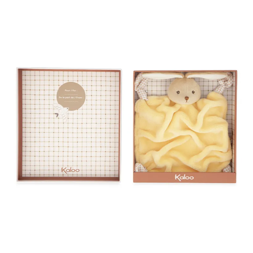 Doudou plat carré lapin jaune