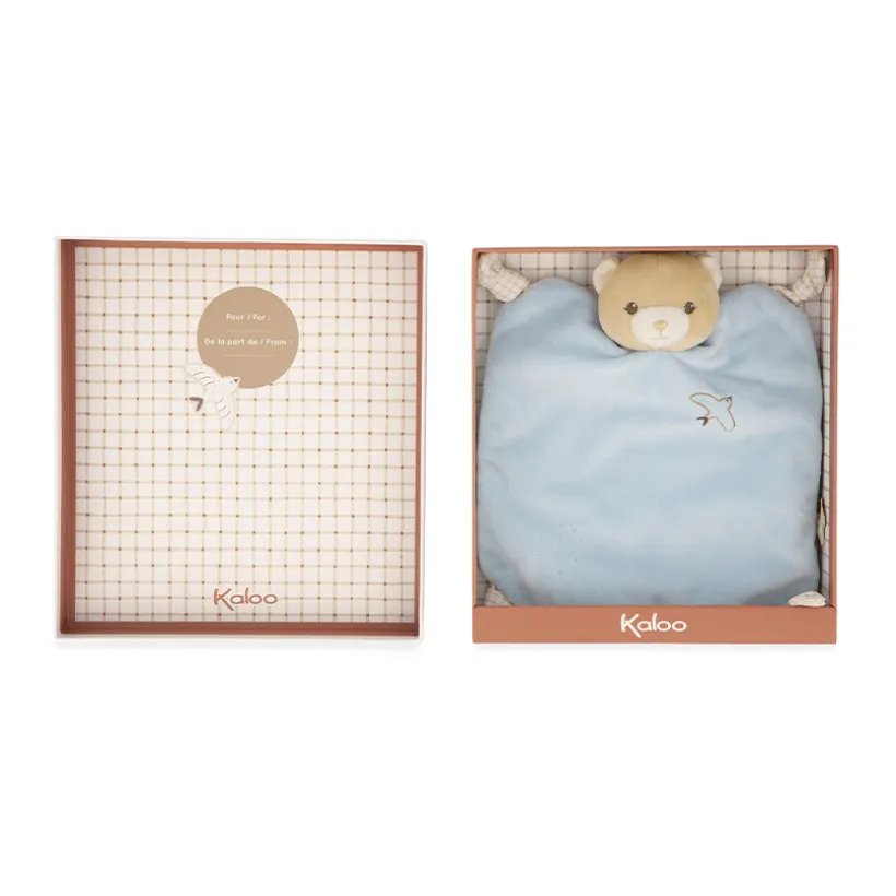 Doudou plat carré ours bleu